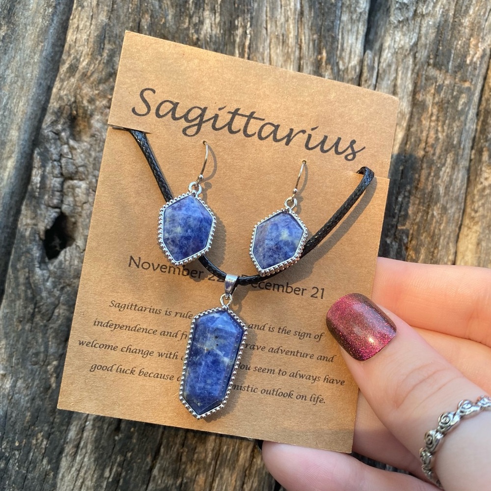 ☁️ sodalite sagittarius crystal earrings and necklace set